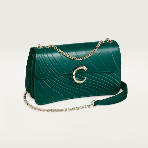 パンテール ドゥ カルティエ チェーンバッグ スモール エメラルドグリーン カーフスキン、カルティエ シグネチャーモチーフのエンボス加工、ゴールドフィニッシュ