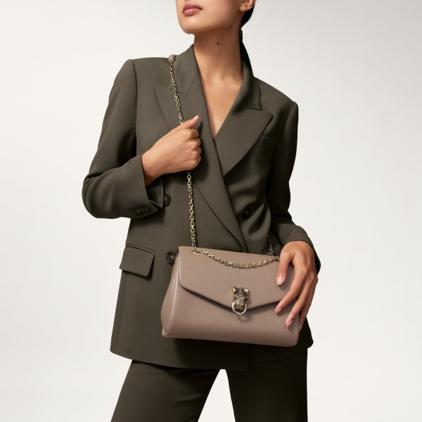 スモール バッグ パンテール グラフィック  クレイカラー グレインド カーフスキン、ゴールドフィニッシュ