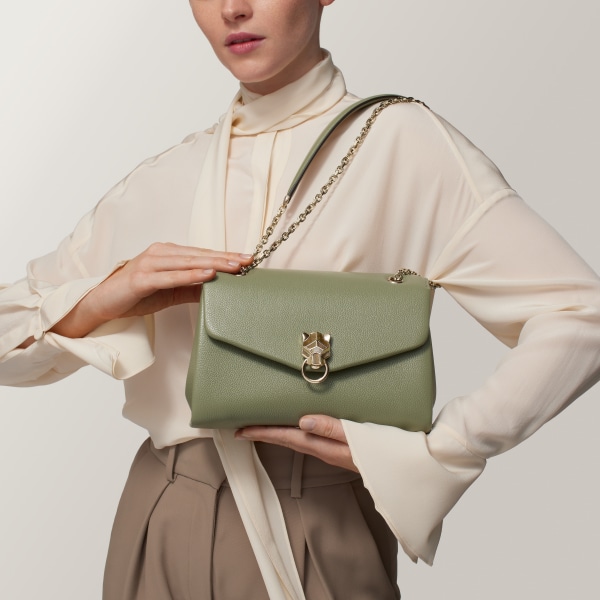 スモール バッグ パンテール  セージグリーン グレインド カーフスキン、ゴールドフィニッシュ