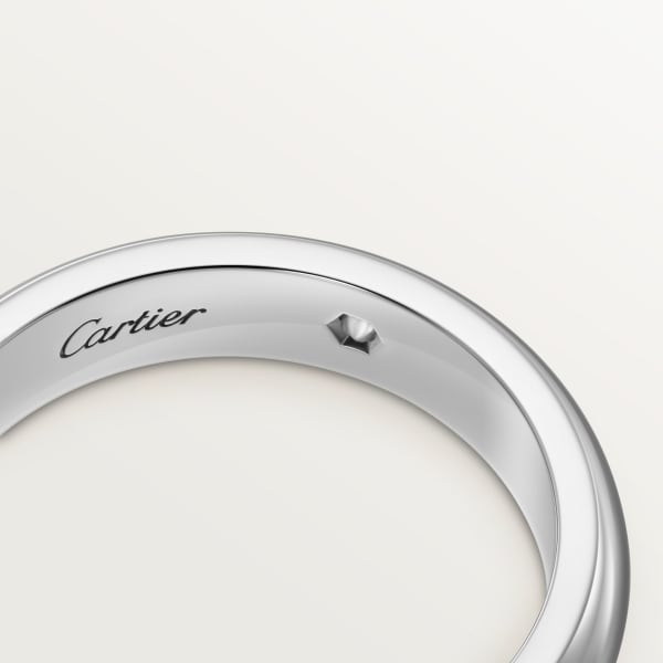C ドゥ カルティエ ウェディングリング、幅4mm、ダイヤモンド1石 プラチナ、ダイヤモンド