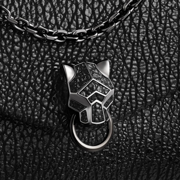 ミニ バッグ パンテール グラフィック  シャイニーブラック クリンクルエフェクト カーフスキン、ルテニウムフィニッシュ