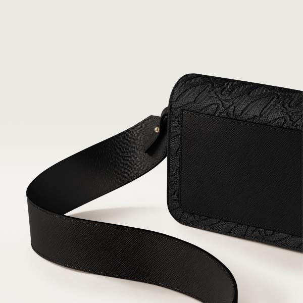 イーストウェストバッグ C ドゥ カルティエ  刺繍入り、ブラック カーフスキン、ゴールドフィニッシュ