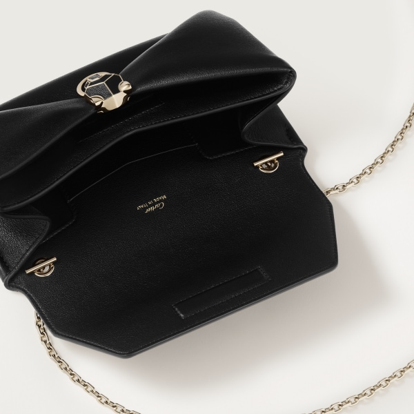 ポーチ パンテール グラフィック ブラックサテン、ブラックビーズ エンブロイダリー、パラジウムフィニッシュ