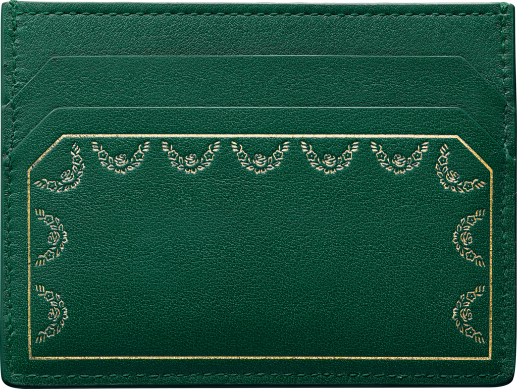 【オンライン限定】ガーランド ドゥ カルティエ シンプル カードホルダーグリーン カーフスキン、ゴールドフィニッシュ