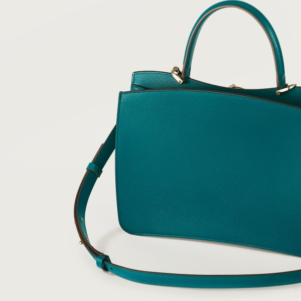 スモールモデル ハンドルバッグ、パンテール ドゥ カルティエ ペトロールブルー カーフスキン、ゴールドフィニッシュ