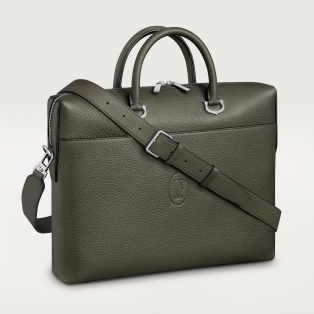 スモール ブリーフケース マスト  カーキ カーフスキン、パラジウムフィニッシュ