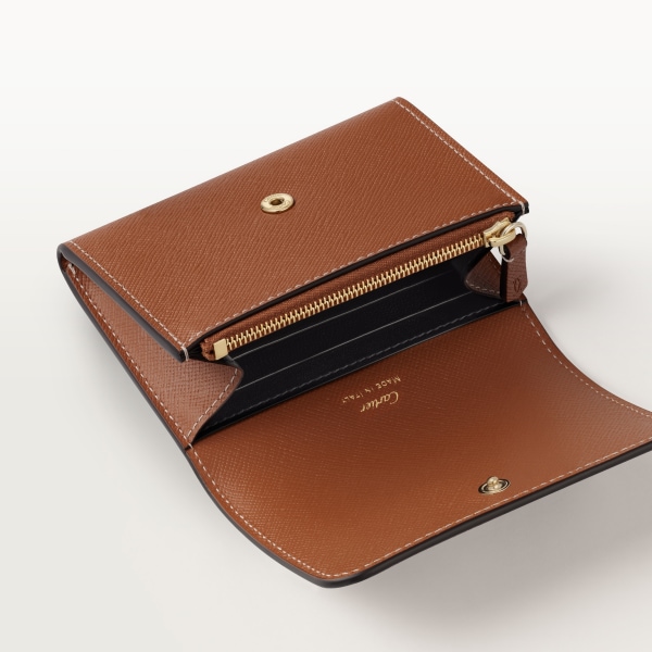 ウォレット C ドゥ カルティエ  キャラメル テクスチャー カーフスキン、ゴールドフィニッシュ