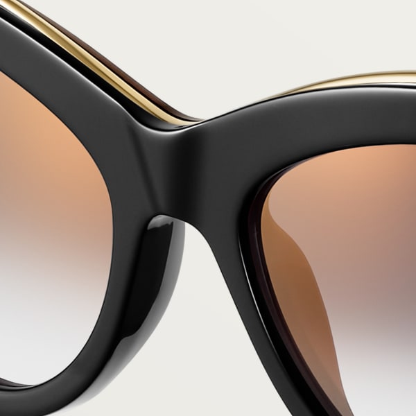 パンテール ドゥ カルティエ サングラス スムース ゴールドフィニッシュ メタル、ブラック アセテート、グレーレンズ 