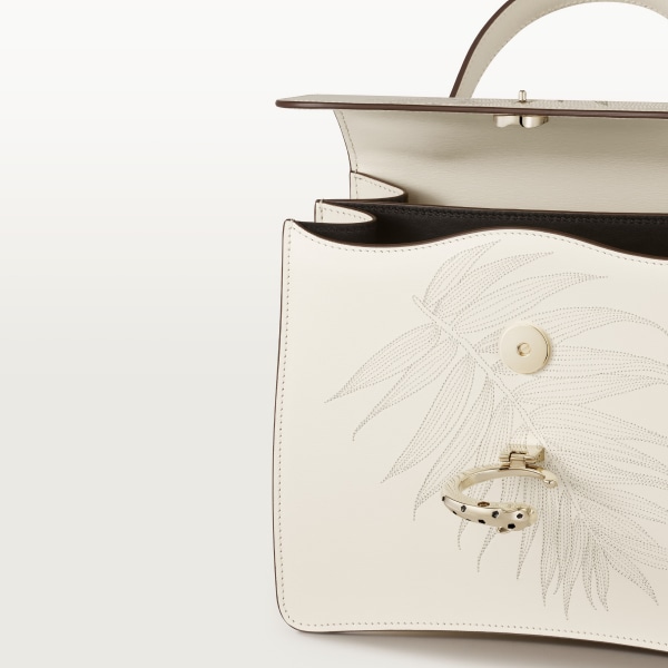 スモール バッグ パンテール C  ソルトホワイト グレインド カーフスキン、ジャングル エンブロイダリー、ゴールドフィニッシュ