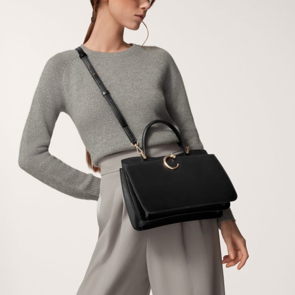 スモール バッグ パンテール C  ブラック カーフスキン、ゴールドフィニッシュ