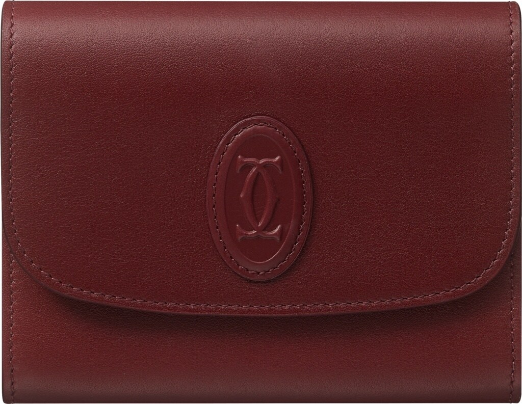 Crl マスト ドゥ カルティエ ミニウォレット バーガンディ カーフスキン ゴールド フィニッシュ Cartier