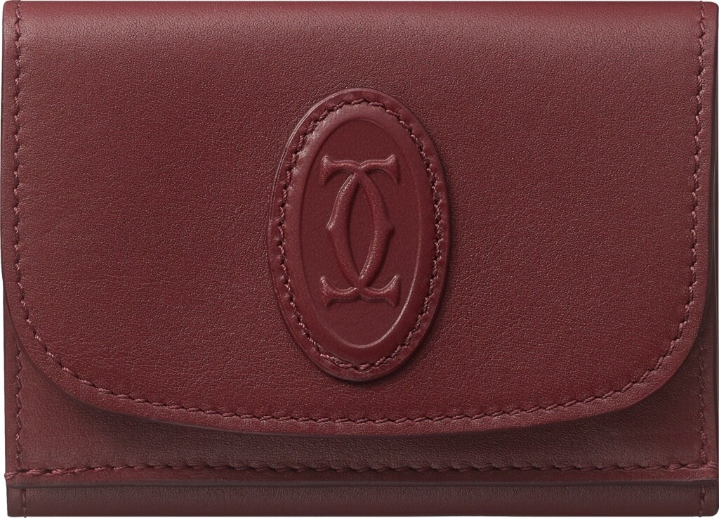Crl マスト ドゥ カルティエ 三つ折りウォレット バーガンディ カーフスキン ゴールド フィニッシュ Cartier