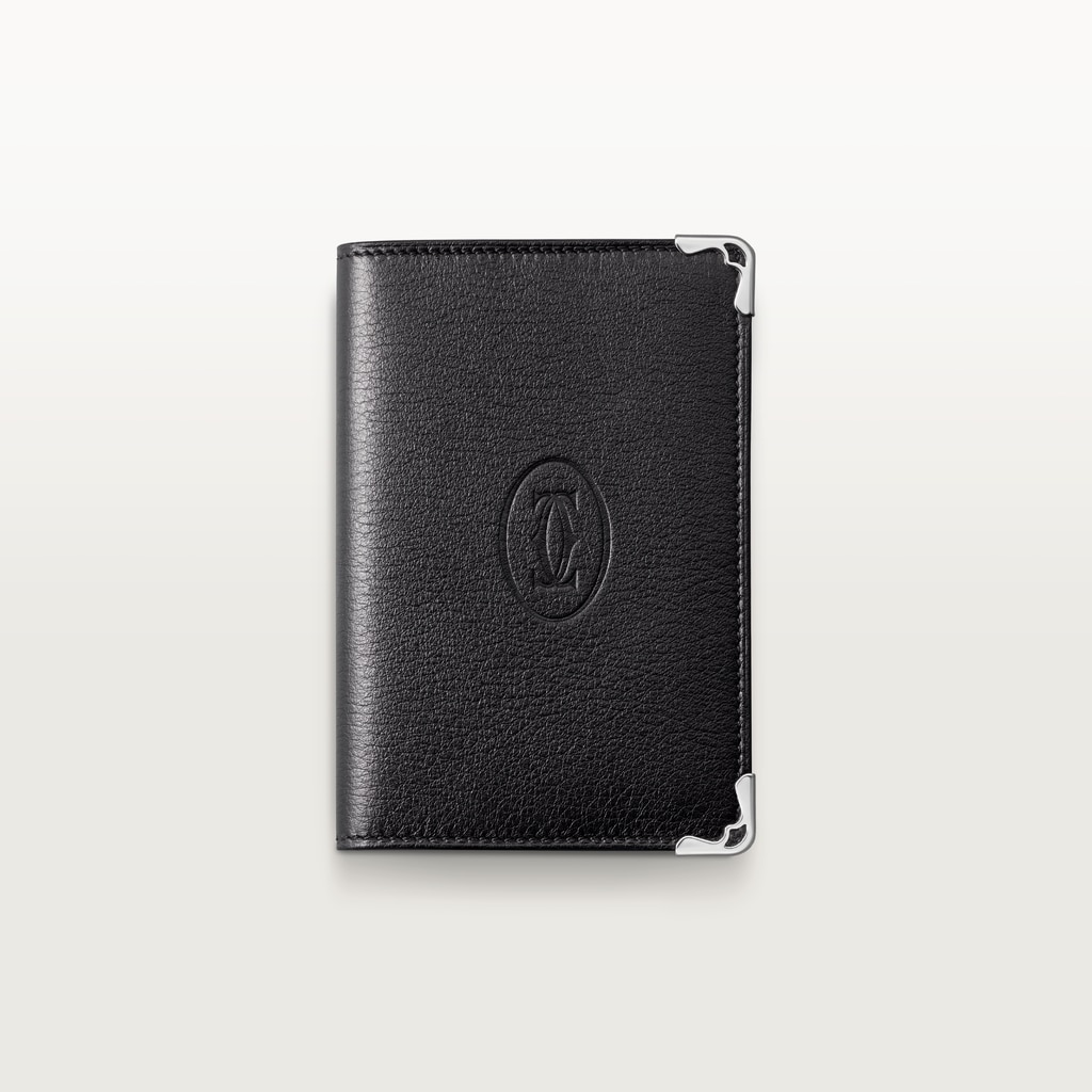 ビジネスカードホルダー マストブラック カーフスキン、ステンレススティール フィニッシュ