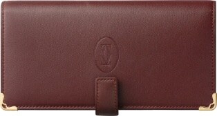 Crl インターナショナル ウォレット 取り外し可能なジップ付5カードホルダー ボルドーカラー カーフスキン ゴールドフィニッシュ Cartier