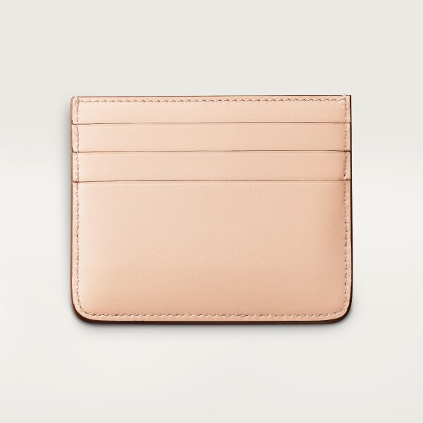 シンプルカードホルダー、C ドゥ カルティエ パウダーピンク カーフスキン、ゴールド＆パウダーピンクのエナメルフィニッシュ