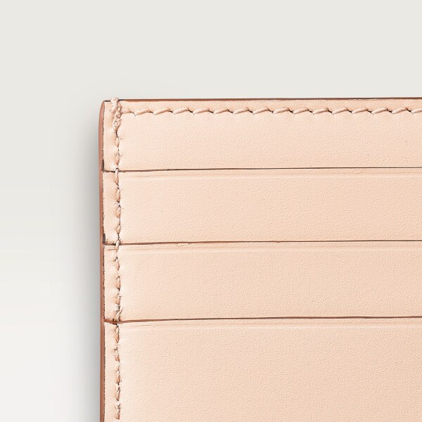 シンプルカードホルダー、C ドゥ カルティエ パウダーピンク カーフスキン、ゴールド＆パウダーピンクのエナメルフィニッシュ