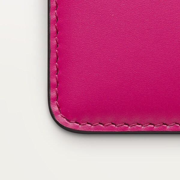 シンプルカードホルダー、C ドゥ カルティエ フューシャ カーフスキン、ゴールド＆フューシャのエナメル仕上げ
