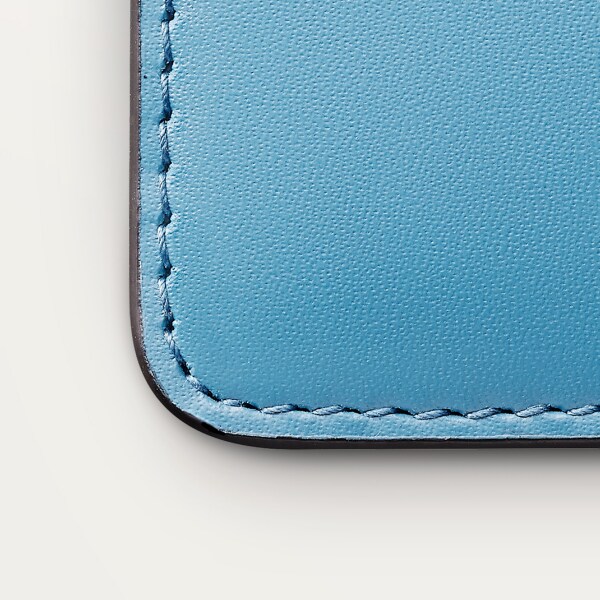 シンプルカードホルダー、C ドゥ カルティエ カプリブルー カーフスキン、ゴールド＆カプリブルー エナメルフィニッシュ