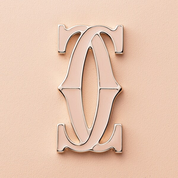 シンプルカードホルダー、C ドゥ カルティエ パウダーピンク カーフスキン、ゴールド＆パウダーピンクのエナメルフィニッシュ