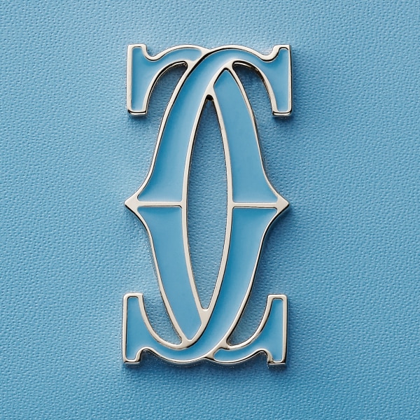 シンプルカードホルダー、C ドゥ カルティエ カプリブルー カーフスキン、ゴールド＆カプリブルー エナメルフィニッシュ