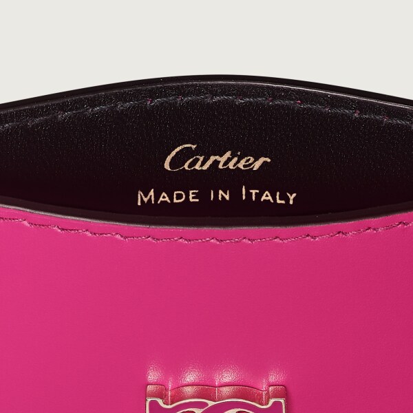 シンプルカードホルダー、C ドゥ カルティエ フューシャ カーフスキン、ゴールド＆フューシャのエナメル仕上げ