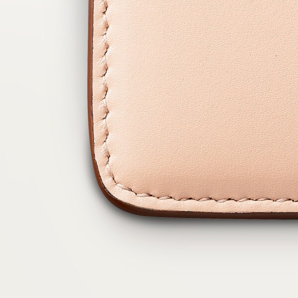 シンプルカードホルダー、C ドゥ カルティエ パウダーピンク カーフスキン、ゴールド＆パウダーピンクのエナメルフィニッシュ