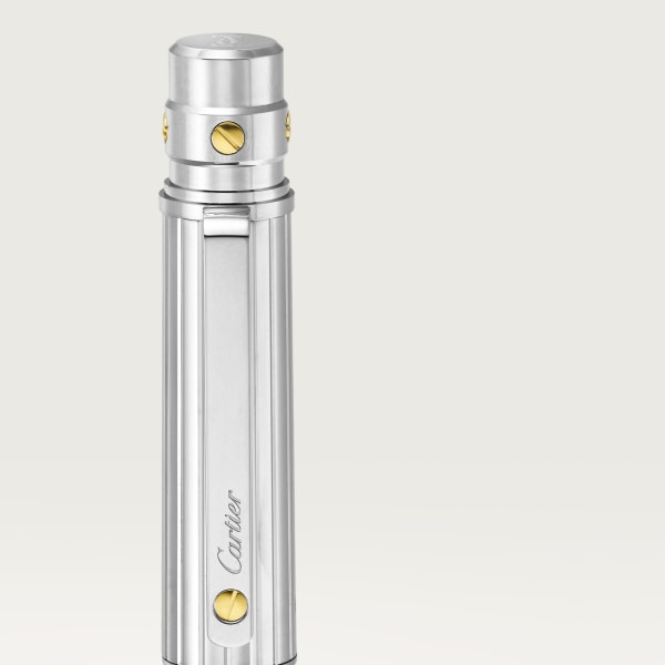 サントス ドゥ カルティエ ボールペン LM、エングレービングを施したメタル、コンポジット、パラジウム フィニッシュ、ゴールド フィニッシュ