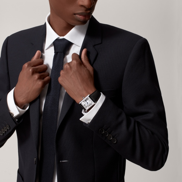 タンク マスト ドゥ カルティエ ウォッチ XL、自動巻き、スティール、レザー