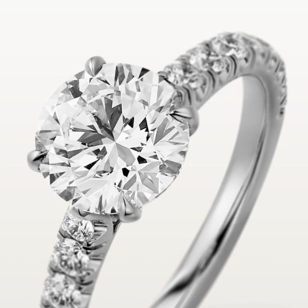 1895 ソリテールリング、ブリリアントカット ダイヤモンド、パヴェセッティング  プラチナ、ダイヤモンド