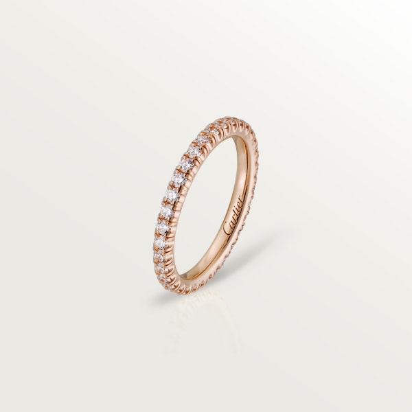 エタンセル ドゥ カルティエ ウェディングリング、幅2mm、パヴェセッティング ピンクゴールド、ダイヤモンド
