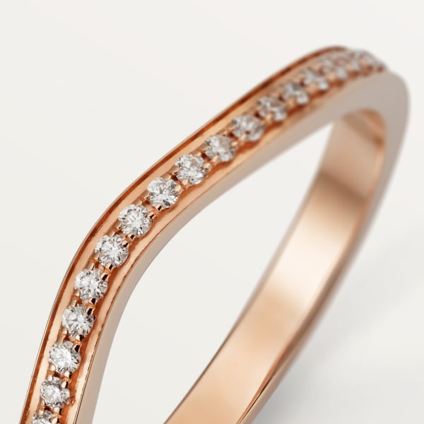 バレリーナ ウェディングリング、幅2mm、セミパヴェセッティング ピンクゴールド、ダイヤモンド