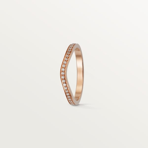 バレリーナ ウェディングリング、幅2mm、セミパヴェセッティング ピンクゴールド、ダイヤモンド