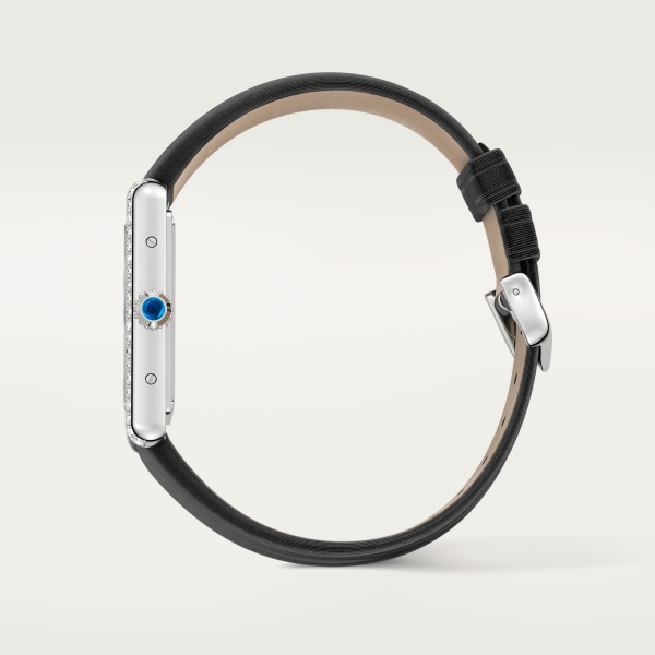 タンク マスト ドゥ カルティエ ウォッチ ラージモデル、高効率クォーツムーブメント、ステンレススティール、ダイヤモンド、レザー