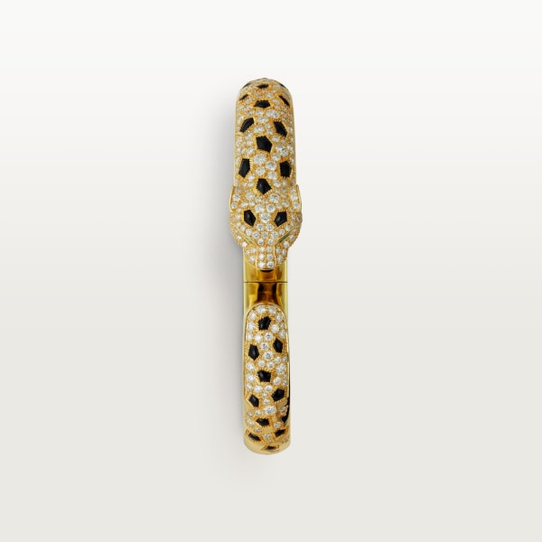 パンテール ドゥ カルティエ ブレスレット、ミディアムモデル、セミパヴェセッティング イエローゴールド、エメラルド、オニキス、ダイヤモンド