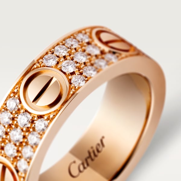 Love リング、クラシックモデル、パヴェ ピンクゴールド、ダイヤモンド