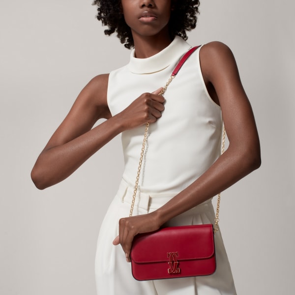 ミニ バッグ C ドゥ カルティエ  チェリーレッド カーフスキン、ゴールドフィニッシュ、チェリーレッド エナメル