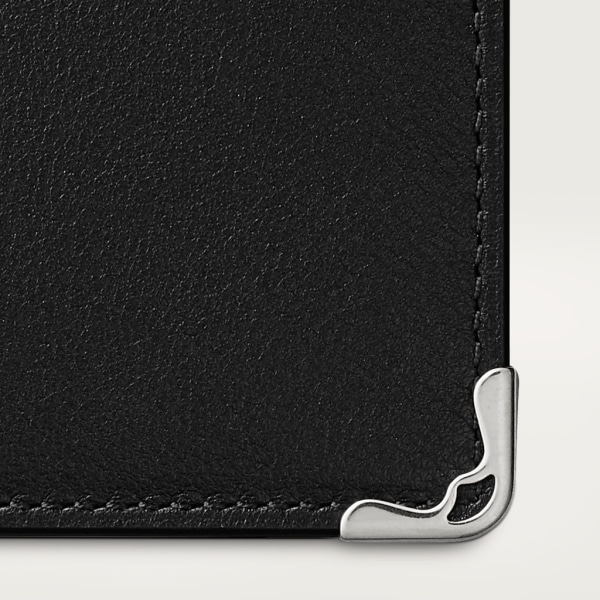 インターナショナル ウォレット、取り外し可能なジップ付5カードホルダー ブラック カーフスキン、パラジウムフィニッシュ