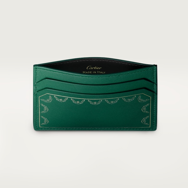 【オンライン限定】ガーランド ドゥ カルティエ シンプル カードホルダー グリーン カーフスキン、ゴールドフィニッシュ