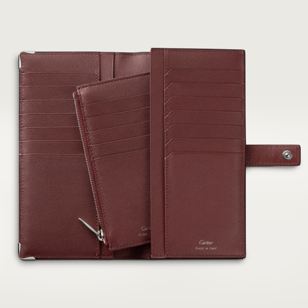 インターナショナル ウォレット、取り外し可能なジップ付5カードホルダー ブラック カーフスキン、パラジウムフィニッシュ