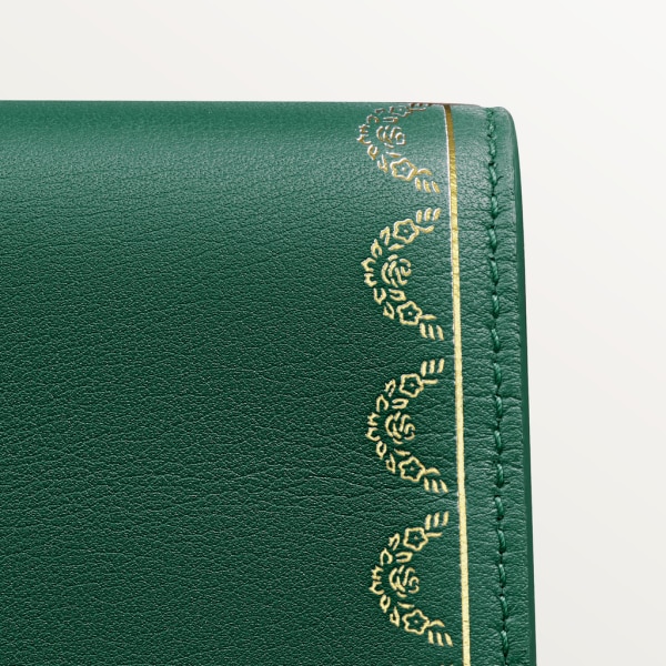 【オンライン限定】ガーランド ドゥ カルティエ シンプル カードホルダー グリーン カーフスキン、ゴールドフィニッシュ
