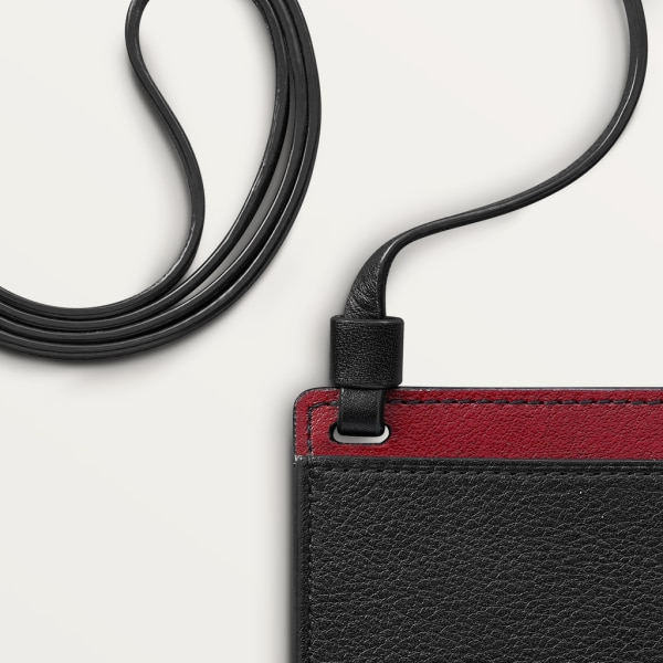 マスト ドゥ カルティエ スマートフォンポーチ、カードホルダー ブラック カーフスキン、パラジウム フィニッシュ