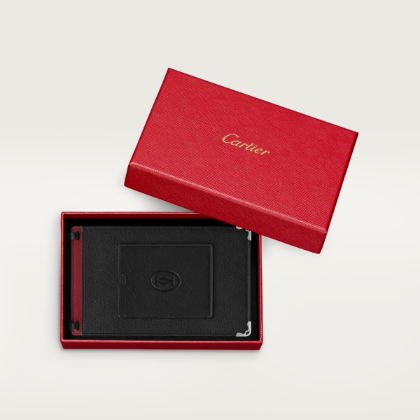 マスト ドゥ カルティエ スマートフォンポーチ、カードホルダー ブラック カーフスキン、パラジウム フィニッシュ