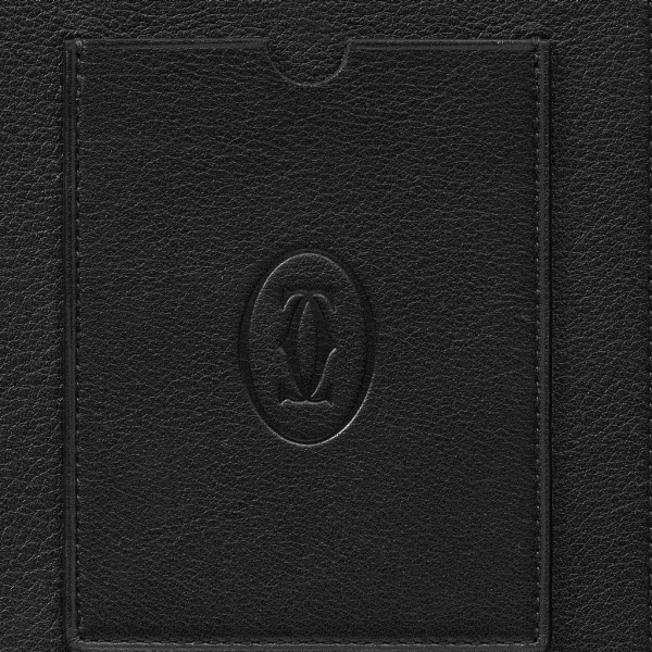 マスト ドゥ カルティエ スマートフォンポーチ、カードホルダー ブラック カーフスキン、パラジウム フィニッシュ