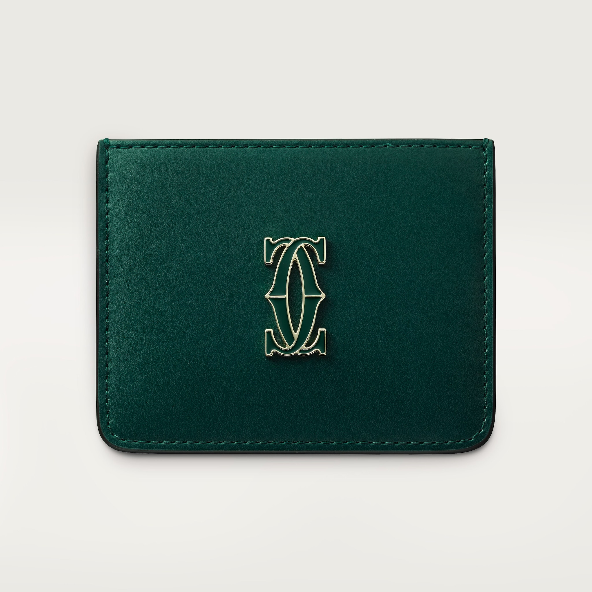 シンプルカードホルダー、C ドゥ カルティエダークグリーン カーフスキン、ゴールド＆ダークグリーン エナメルフィニッシュ