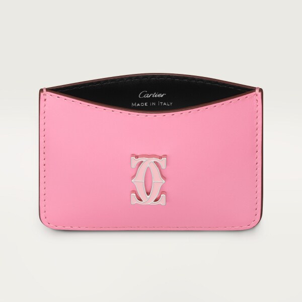 シンプルカードホルダー、C ドゥ カルティエ ピンク/ペールピンクのツートーン カーフスキン、パラジウム＆ペールピンク エナメルフィニッシュ