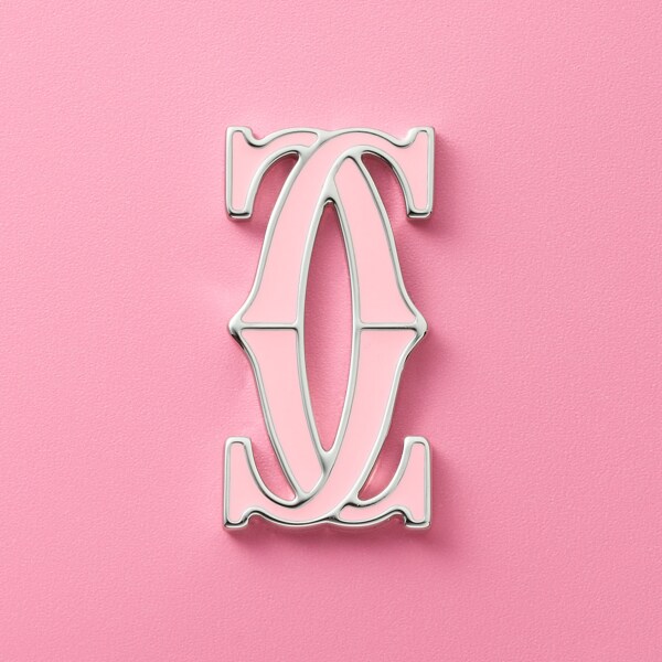 シンプルカードホルダー、C ドゥ カルティエ ピンク/ペールピンクのツートーン カーフスキン、パラジウム＆ペールピンク エナメルフィニッシュ