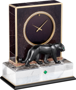 ペトロ パンテラ ハイジュエリー クロック イエローゴールド、エメラルド、ブラックジャスパー、ロッククリスタル、オニキス、ペトリファイドパームウッド、ダイヤモンド