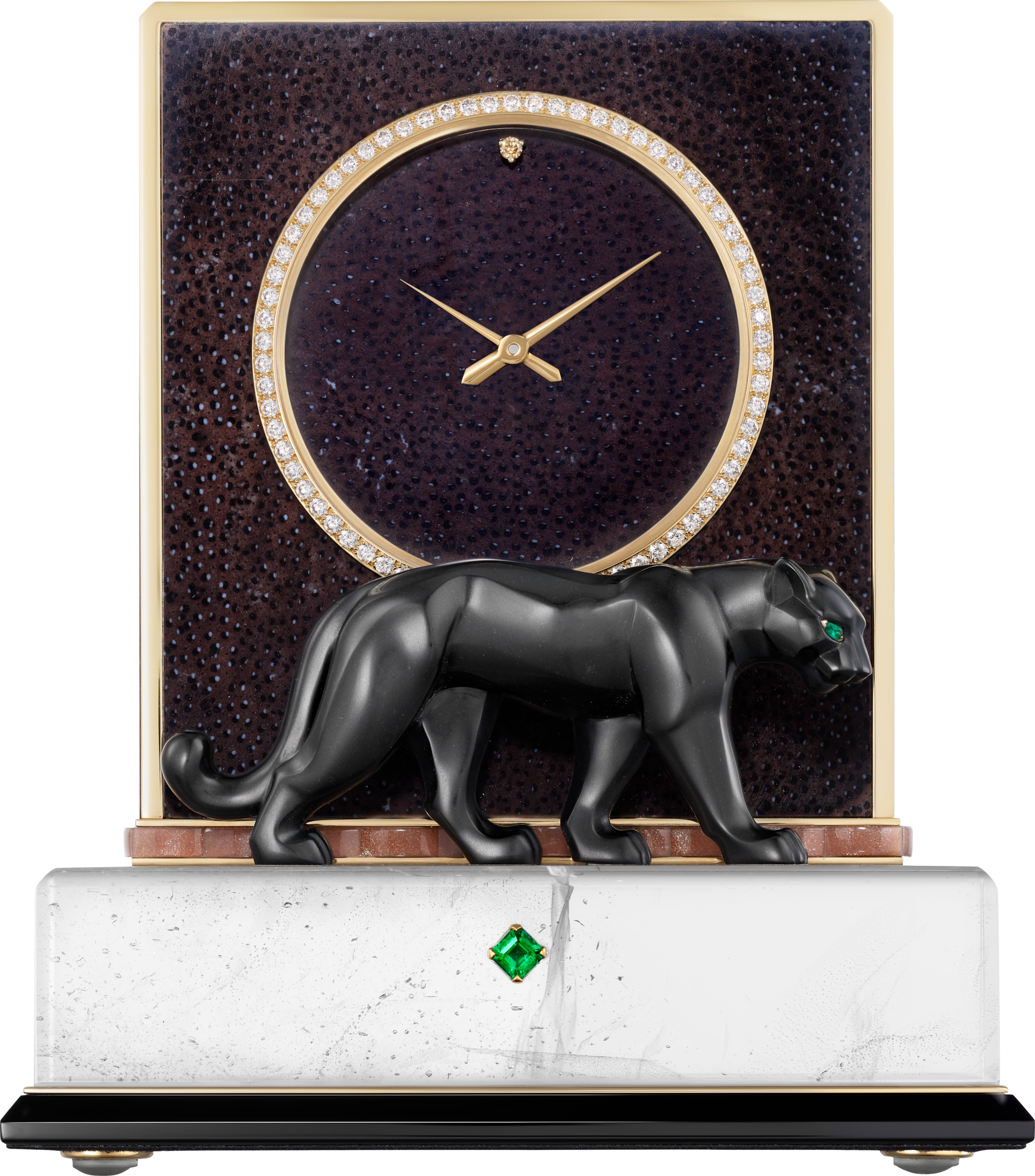 ペトロ パンテラ ハイジュエリー クロックイエローゴールド、エメラルド、ブラックジャスパー、ロッククリスタル、オニキス、ペトリファイドパームウッド、ダイヤモンド