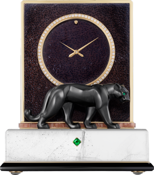 ペトロ パンテラ ハイジュエリー クロック イエローゴールド、エメラルド、ブラックジャスパー、ロッククリスタル、オニキス、ペトリファイドパームウッド、ダイヤモンド