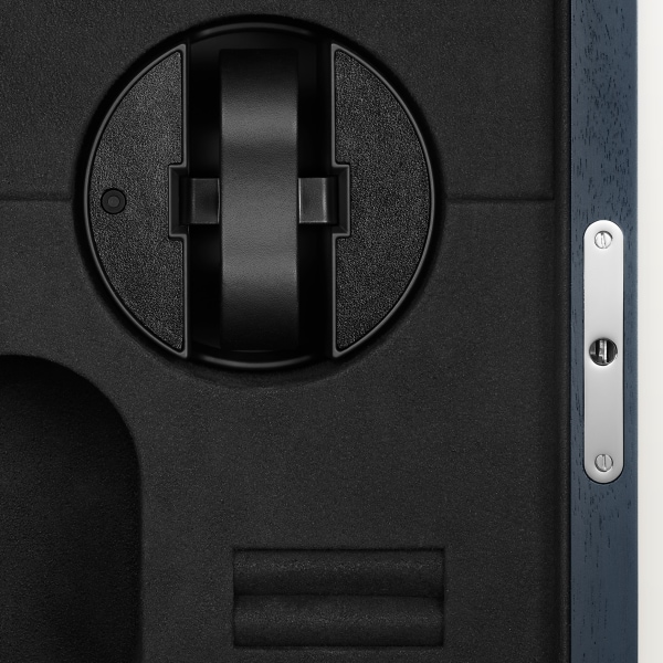 マス ミステリユーズ モチーフ ボックス、ブラックラッカー ウッドにシルバーカラーのモチーフ ボックス、ブルーラッカー ウッド